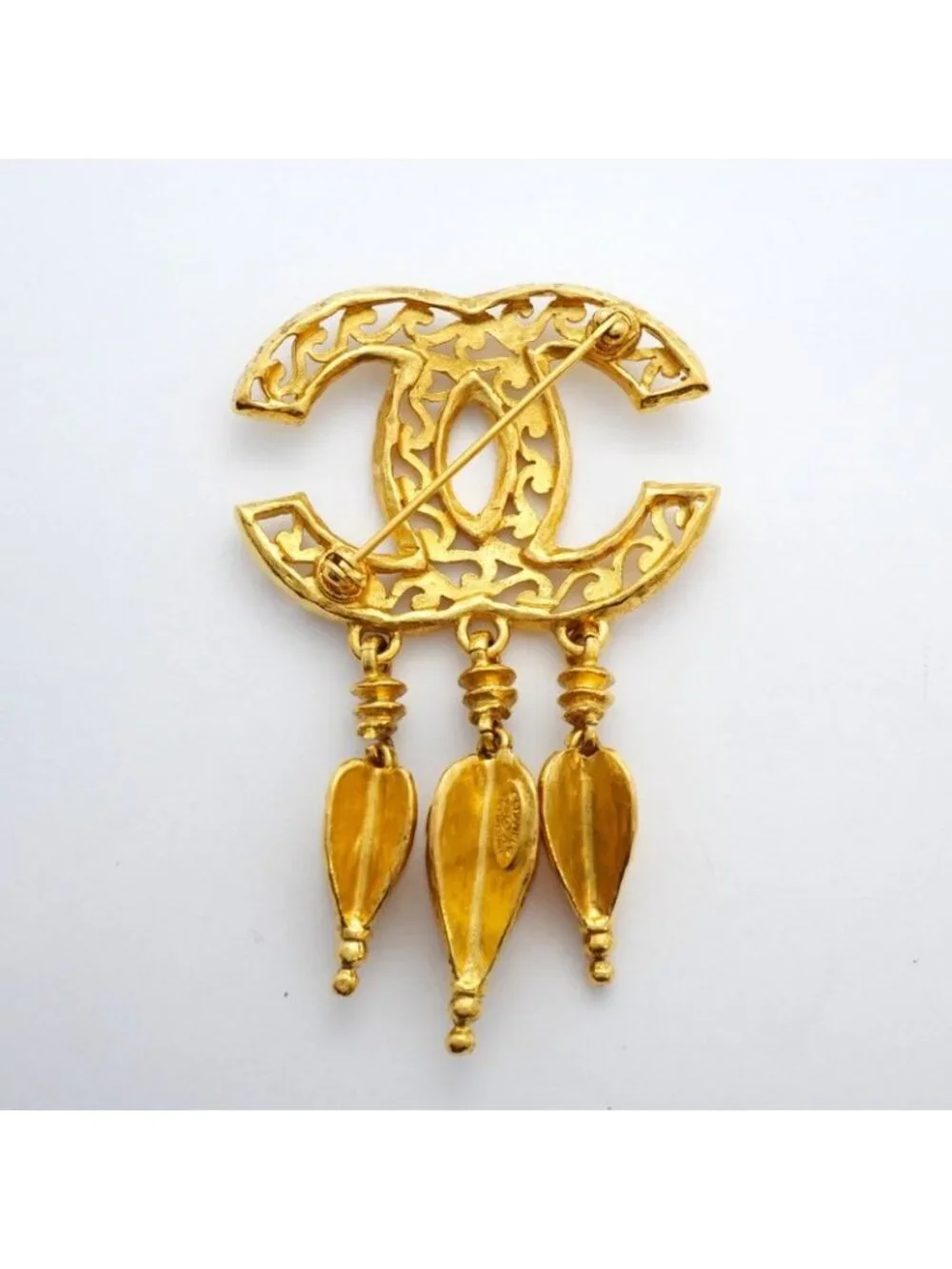 Chanel Brooch Vintage CC Logo Swing Gold Plated - Picture 6 of 7